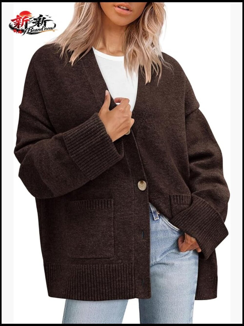 Oversized Chunky Knit V-Neck Button Down Cardigan Sweater